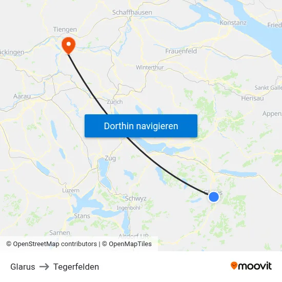 Glarus to Tegerfelden map
