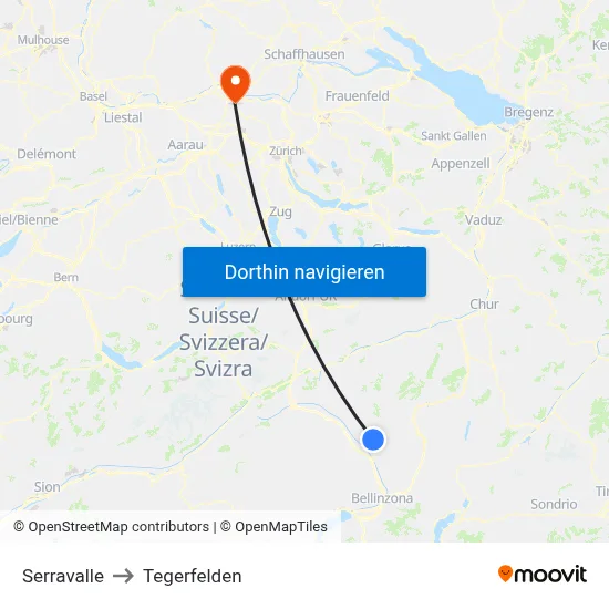 Serravalle to Tegerfelden map