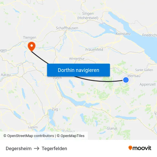 Degersheim to Tegerfelden map