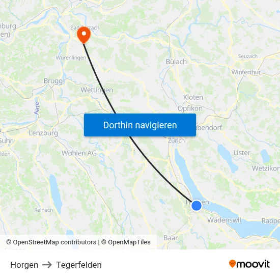 Horgen to Tegerfelden map