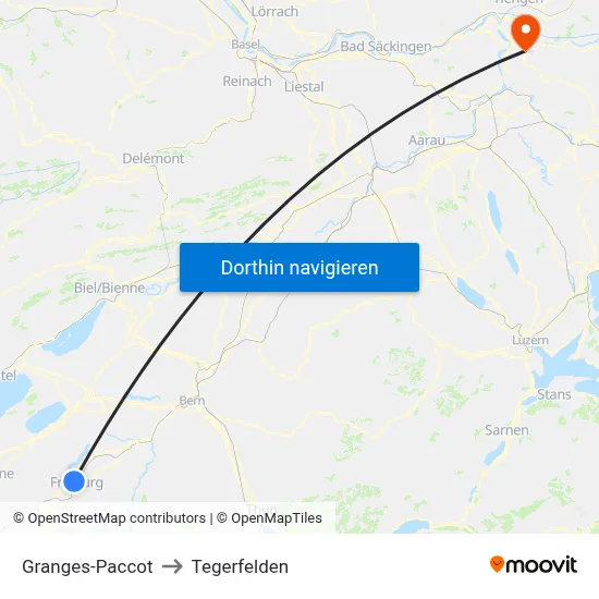 Granges-Paccot to Tegerfelden map