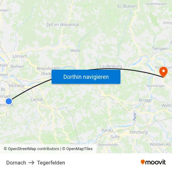 Dornach to Tegerfelden map
