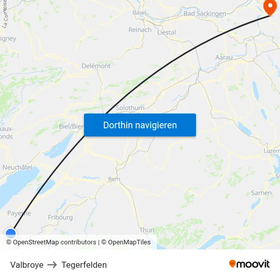 Valbroye to Tegerfelden map