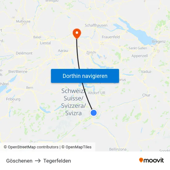 Göschenen to Tegerfelden map