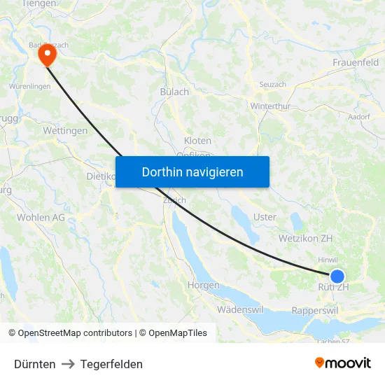 Dürnten to Tegerfelden map