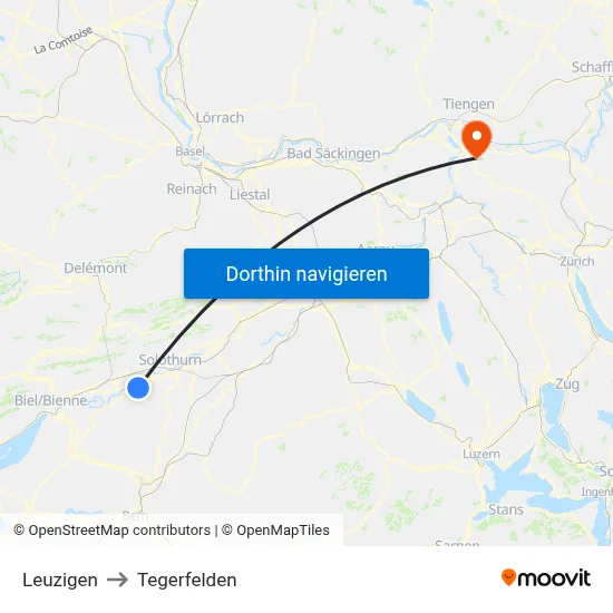 Leuzigen to Tegerfelden map
