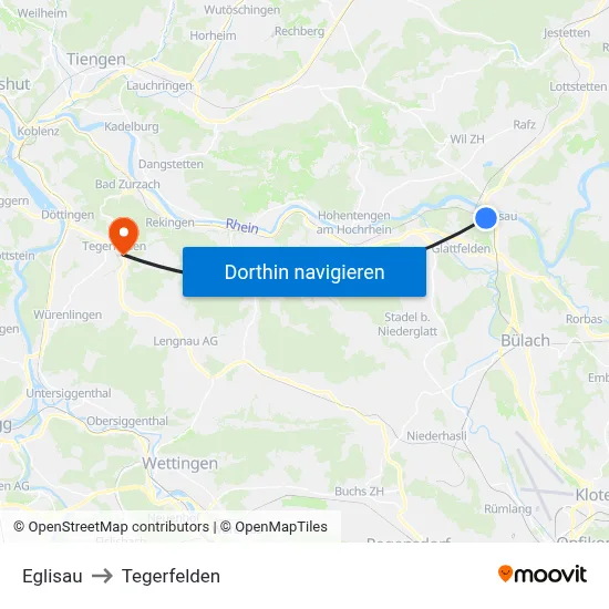 Eglisau to Tegerfelden map