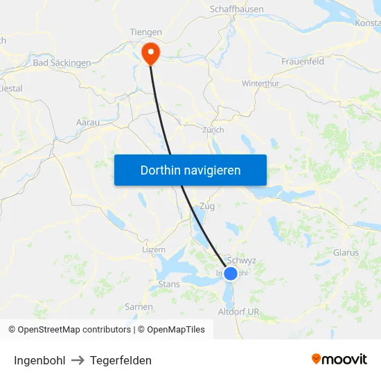 Ingenbohl to Tegerfelden map