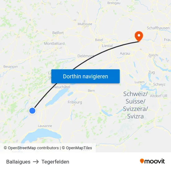 Ballaigues to Tegerfelden map