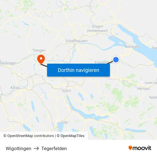 Wigoltingen to Tegerfelden map