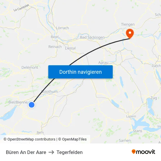 Büren An Der Aare to Tegerfelden map