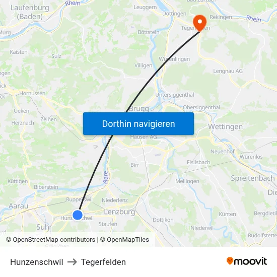 Hunzenschwil to Tegerfelden map