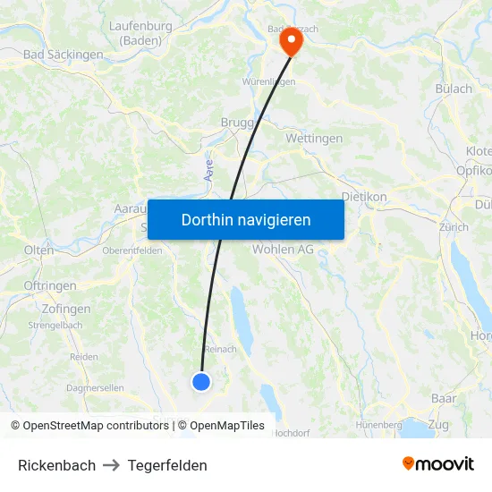 Rickenbach to Tegerfelden map