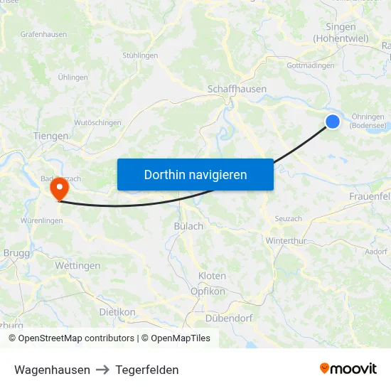Wagenhausen to Tegerfelden map
