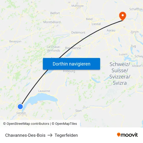 Chavannes-Des-Bois to Tegerfelden map