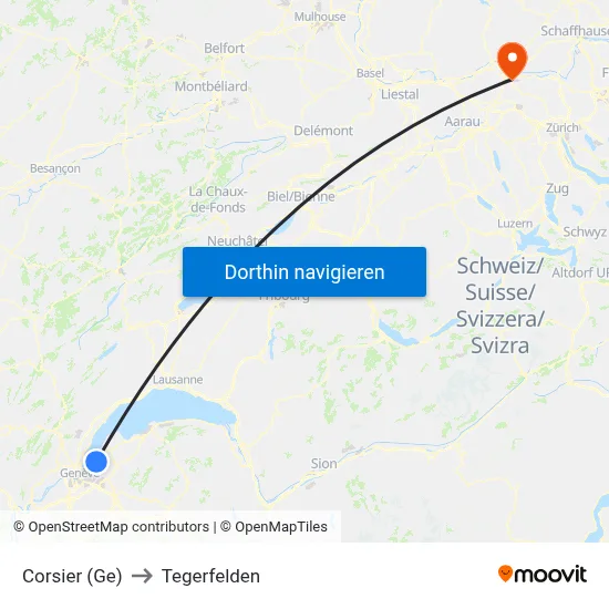 Corsier (Ge) to Tegerfelden map