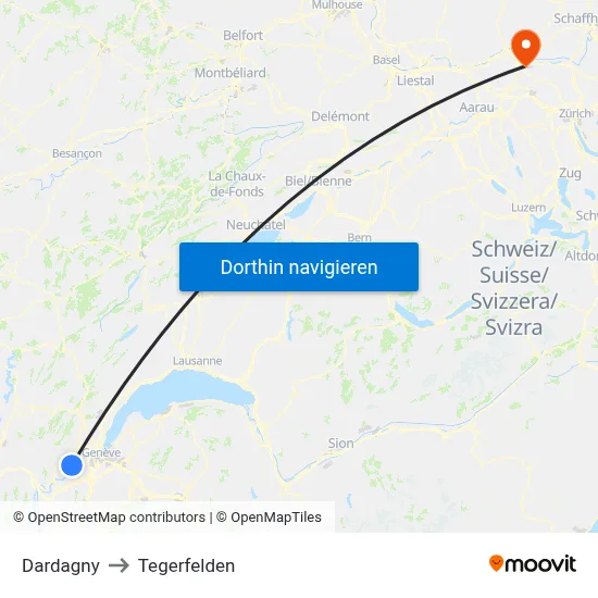 Dardagny to Tegerfelden map