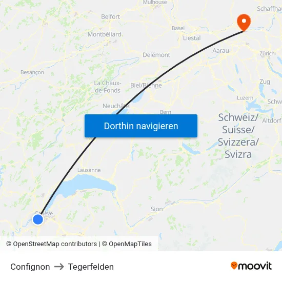 Confignon to Tegerfelden map