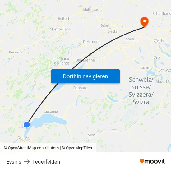 Eysins to Tegerfelden map