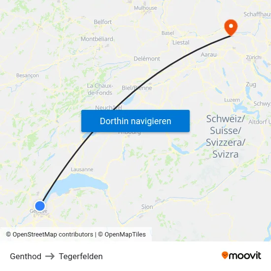 Genthod to Tegerfelden map