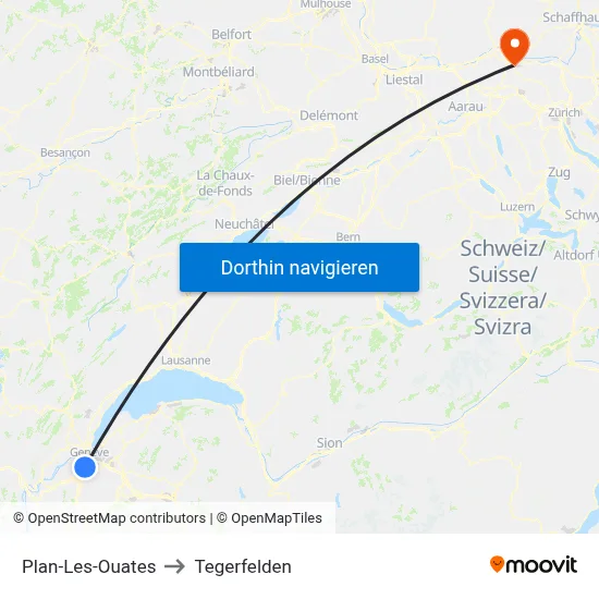 Plan-Les-Ouates to Tegerfelden map