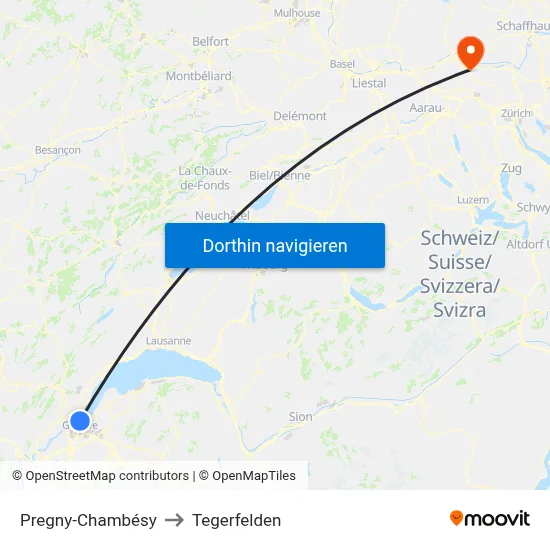 Pregny-Chambésy to Tegerfelden map