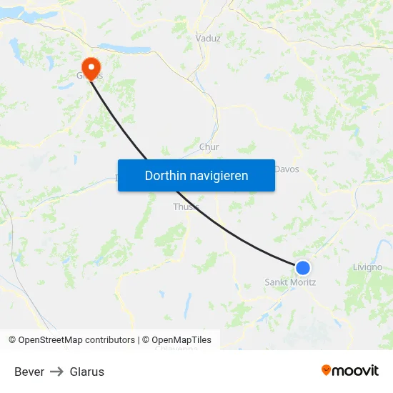 Bever to Glarus map