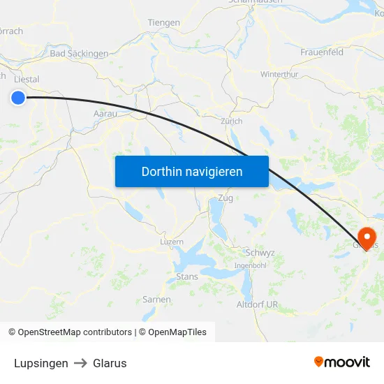 Lupsingen to Glarus map