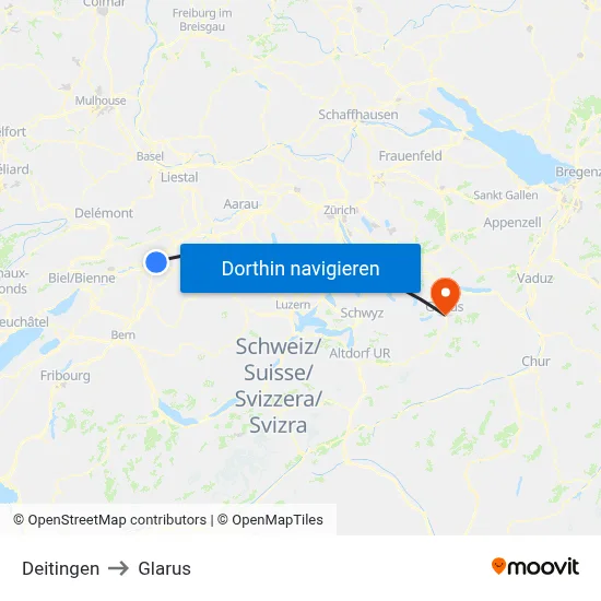 Deitingen to Glarus map