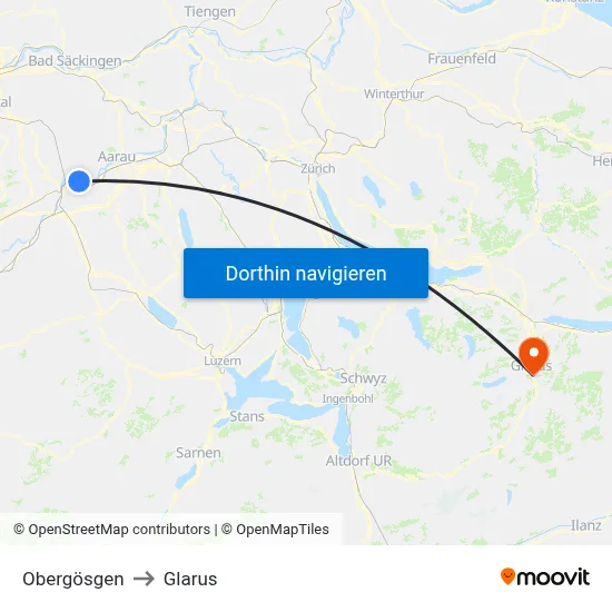 Obergösgen to Glarus map