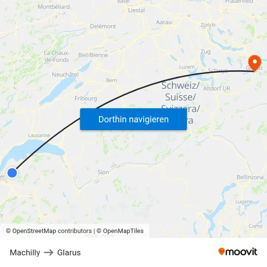 Machilly to Glarus map