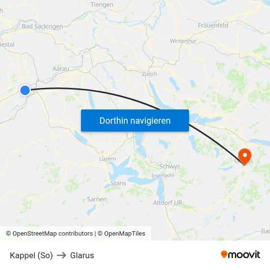 Kappel (So) to Glarus map