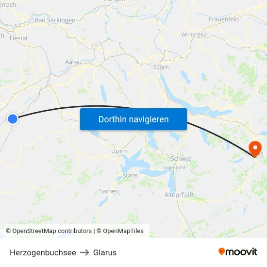 Herzogenbuchsee to Glarus map