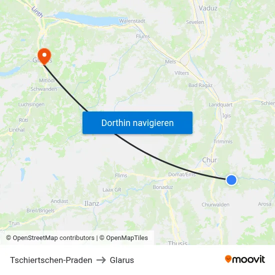 Tschiertschen-Praden to Glarus map