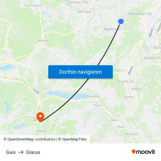 Gais to Glarus map