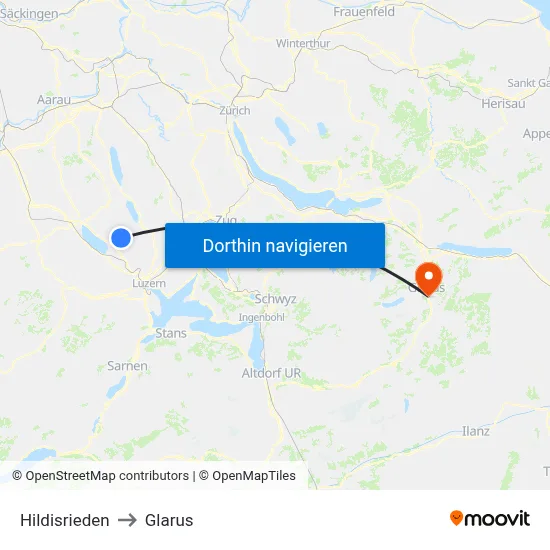 Hildisrieden to Glarus map