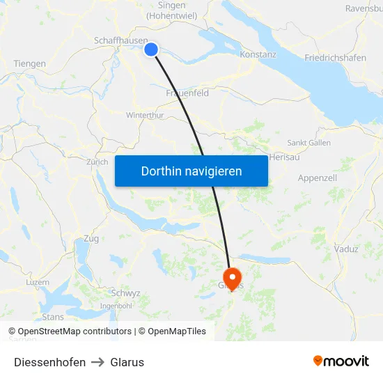 Diessenhofen to Glarus map