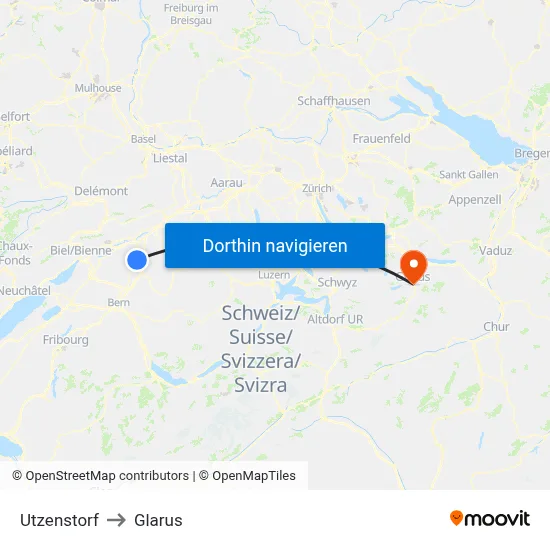 Utzenstorf to Glarus map
