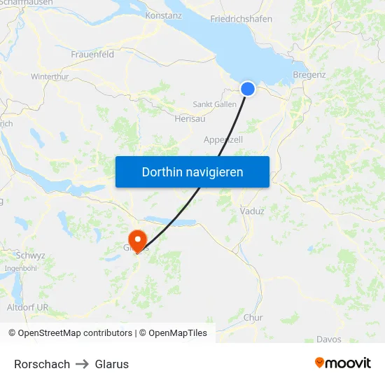 Rorschach to Glarus map