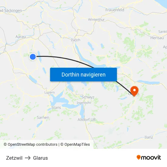 Zetzwil to Glarus map