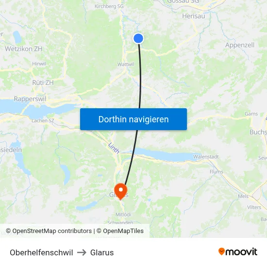 Oberhelfenschwil to Glarus map