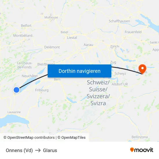 Onnens (Vd) to Glarus map