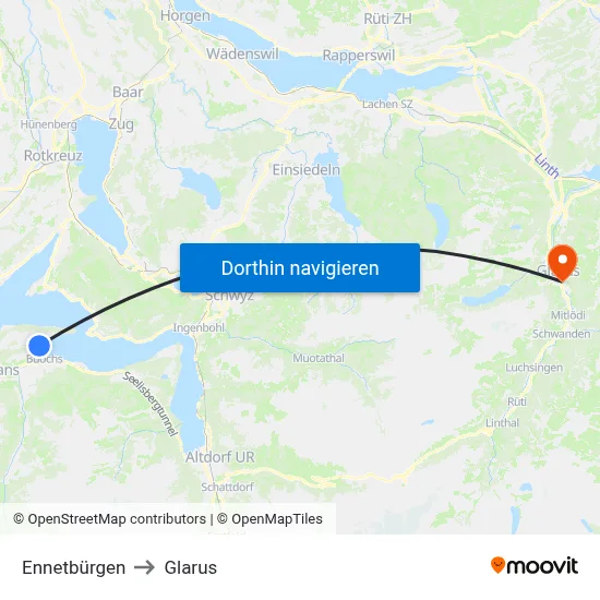 Ennetbürgen to Glarus map