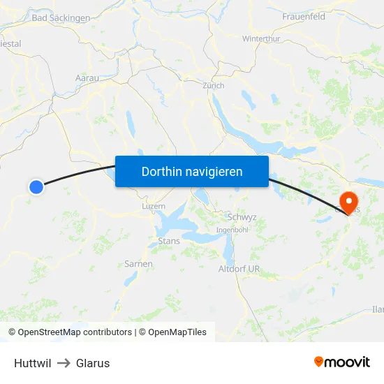 Huttwil to Glarus map
