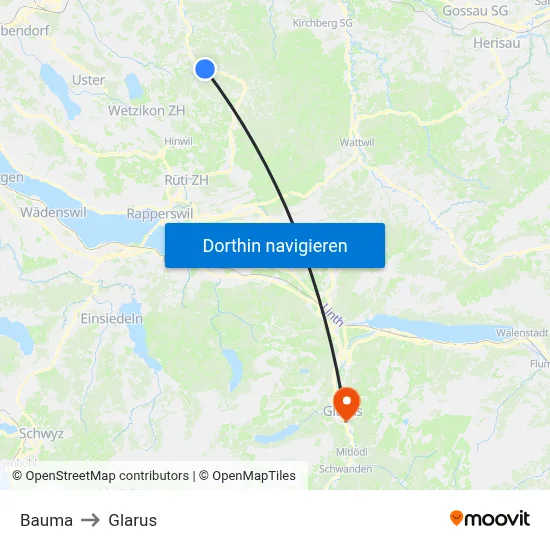 Bauma to Glarus map
