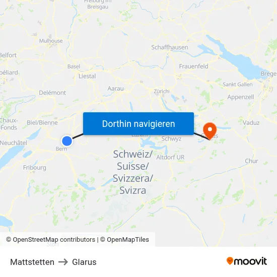 Mattstetten to Glarus map