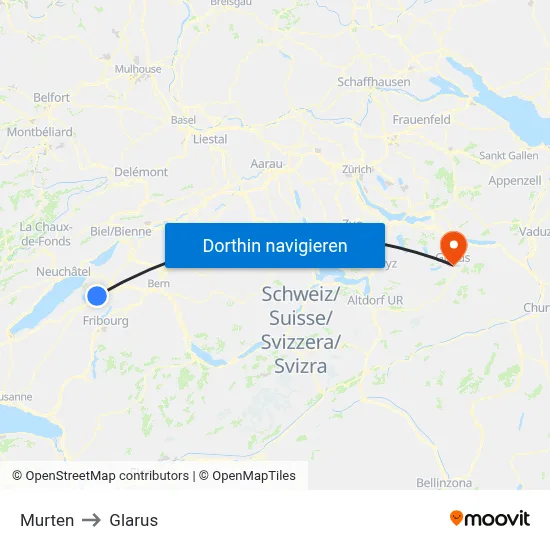 Murten to Glarus map