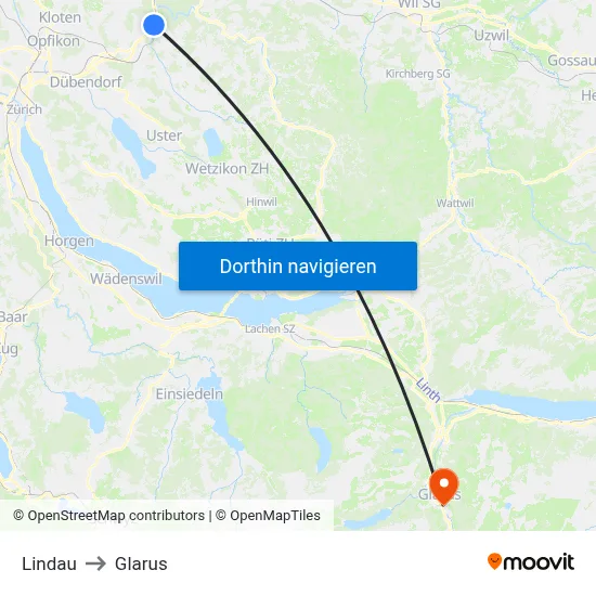 Lindau to Glarus map