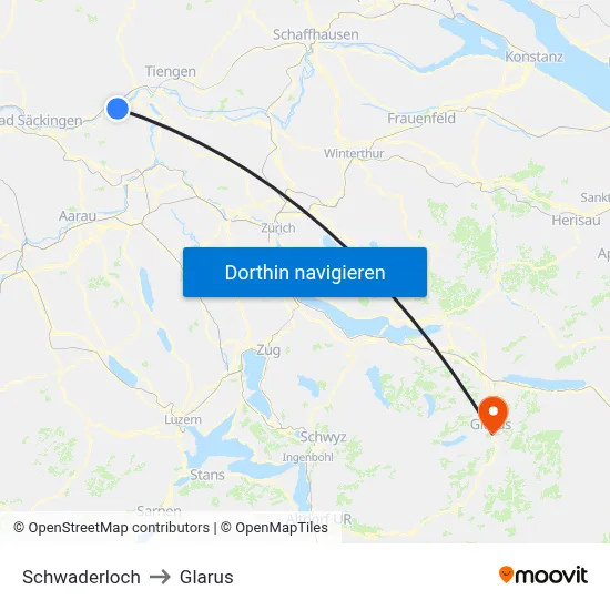 Schwaderloch to Glarus map