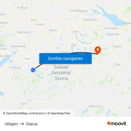 Uttigen to Glarus map